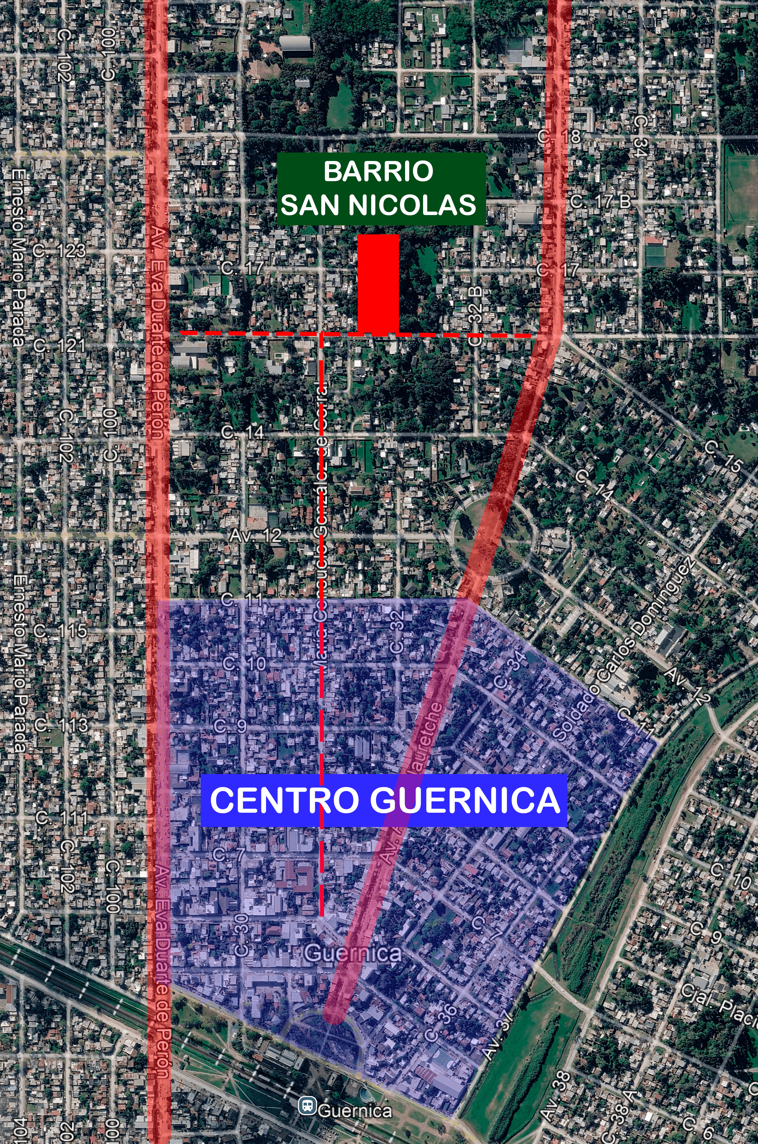 Vista satelital de la zona de Guernica
